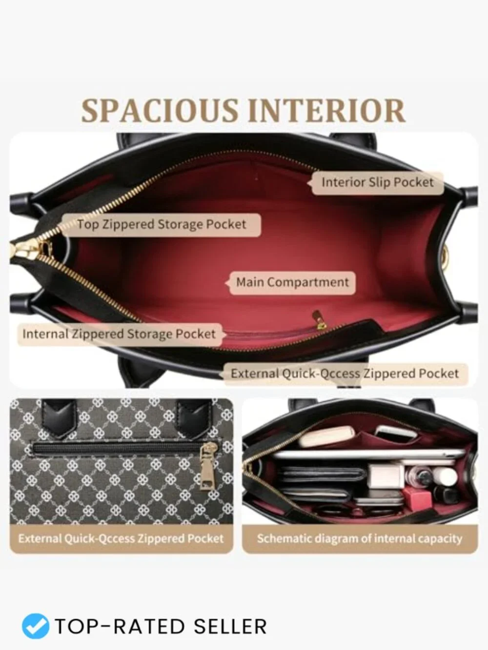 Women's Satchel Handbag Top Handle Tote Faux Leather Shoulder Bag Three Piece